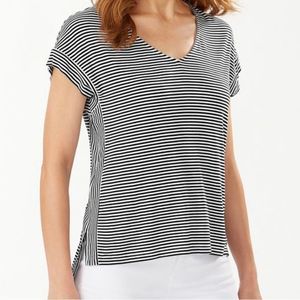 Tommy Bahama Cassia Stripe V-Neck Top, Black, X-Small